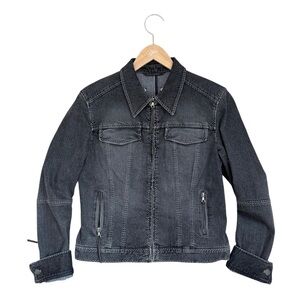Ellie Tahari Charcoal Gray Denim Zip Front Jacket size Medium